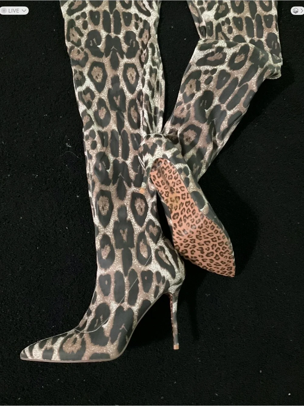 Leopard Print Pointed Toe Stiletto Boots - Black & Gold
